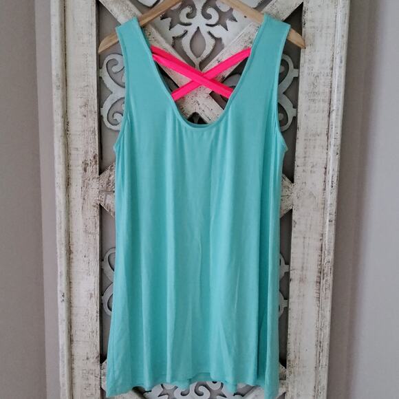 Lollipop Star Women's Sleeveless Tunic Top or Swimsuit Coverup in Aqua Hot Pink - Picture 6 of 12